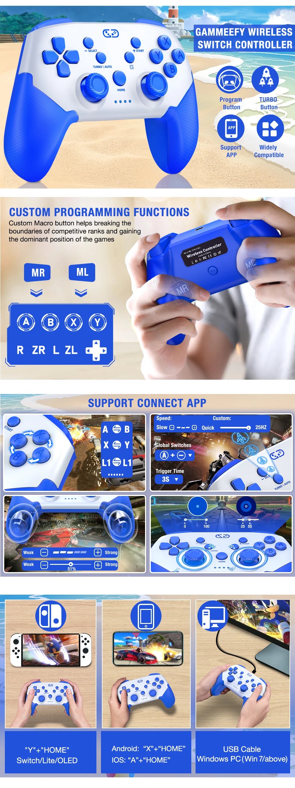 Controle Bluetooth sem fio para Nintendo Switch Pro, Joystick Original, Gamepad, Lag Free Gamepad, RGB, PC