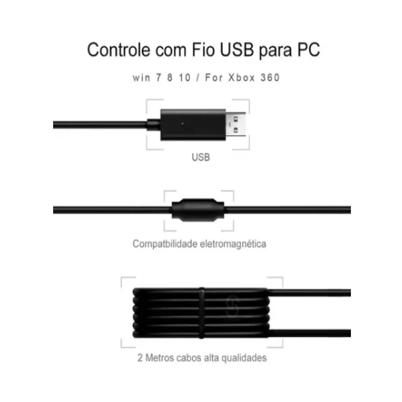 Controle Com Fio Compatível Para Xbox 360 Pc 2 em 1