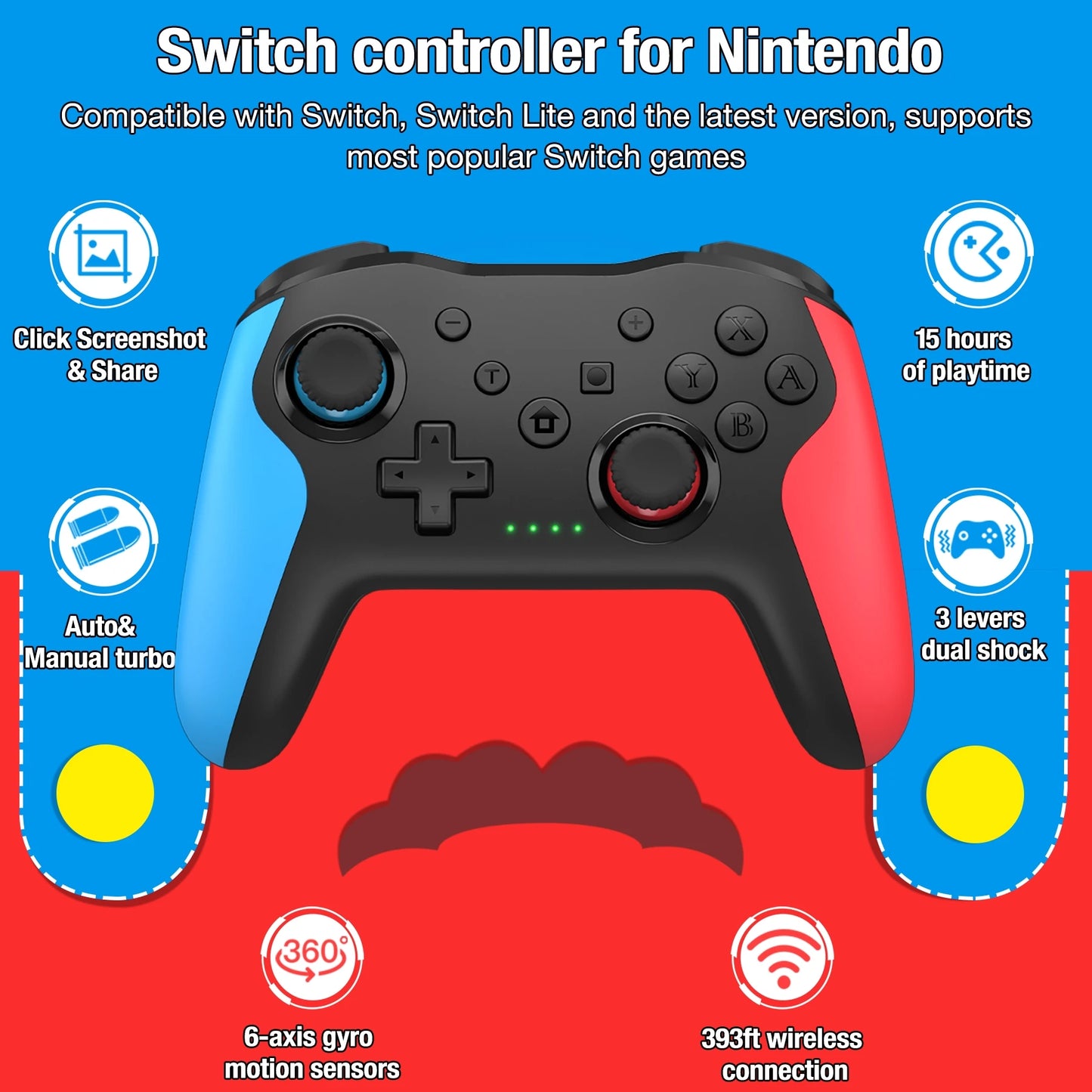 Controle Bluetooth sem fio para Nintendo Switch Pro, Joystick Original, Gamepad, Lag Free Gamepad, RGB, PC